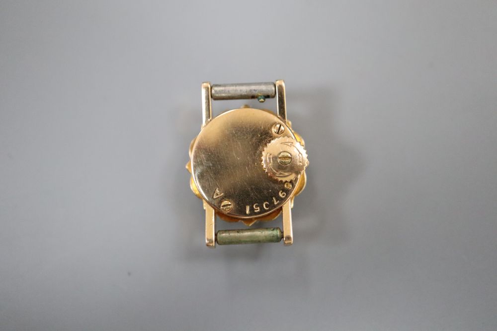 A ladys yellow metal and diamond set Jager LeCoultre manual wind wrist watch, diameter 16mm, gross 6.4 grams.